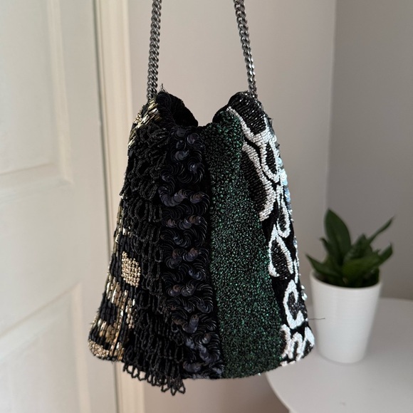 Zara multicolour metallic sequin beaded pouch bag - Picture 2 of 4